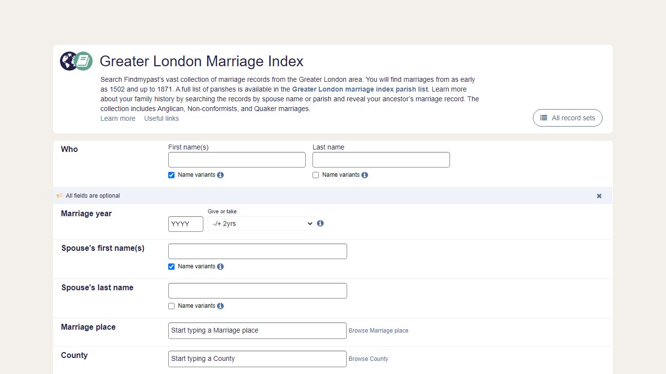 Greater London marriage index | findmypast.com