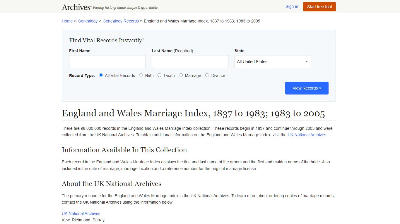 England & Wales Marriage Index | Search Collections & Indexes