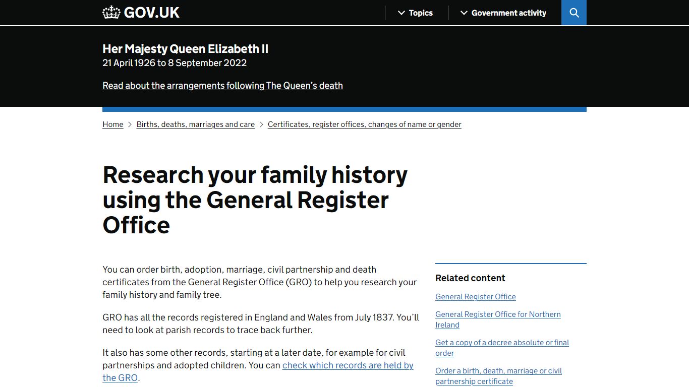 Research your family history using the General Register Office